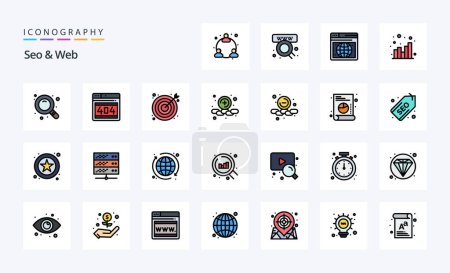 Ilustración de Paquete de iconos de 25 Seo Web Line Filled Style - Imagen libre de derechos