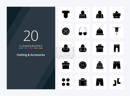 Ilustración de 20 accesorios de ropa icono de glifo sólido para la presentación - Imagen libre de derechos