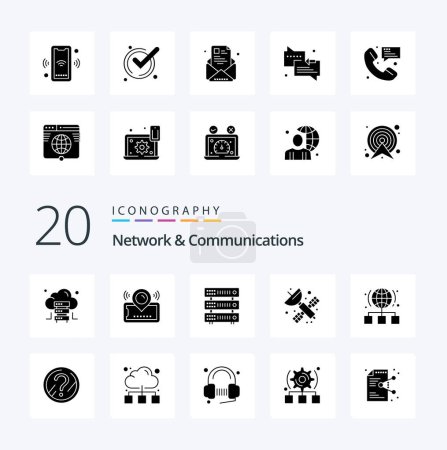 Illustration for 20 Network And Communications Solid Glyph icon Pack like internet science database satellite space - Royalty Free Image