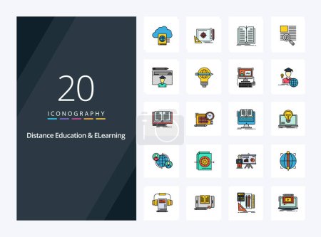 Illustration for 20 Distance Education And Elearning line Filled icon for presentation - Royalty Free Image