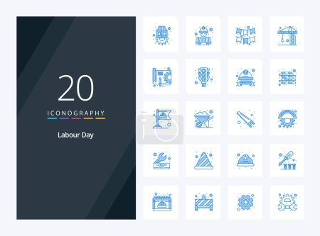 Téléchargez les illustrations : 20 icône de couleur bleue de la fête du travail pour la présentation - en licence libre de droit