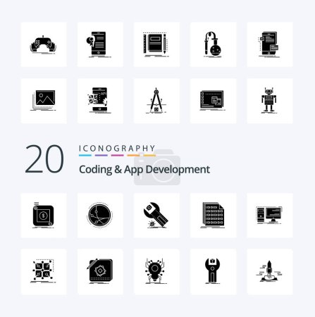 Illustration for 20 Coding And App Development Solid Glyph icon Pack. like coding. binary. internet. service. installation - Royalty Free Image