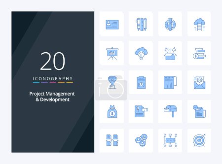 Téléchargez les illustrations : 20 Icône de couleur bleue de gestion et développement de projet pour la présentation - en licence libre de droit