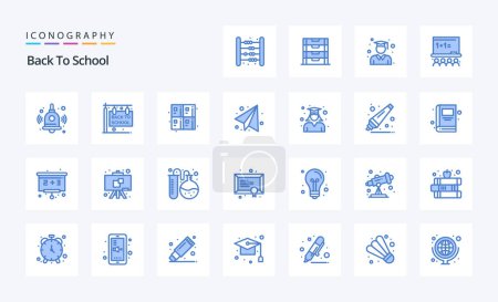 Illustration for 25 Back To School Blue icon pack - Royalty Free Image