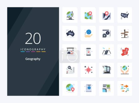 Illustration for 20 Geo Graphy Flat Color icon for presentation - Royalty Free Image