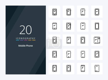 Téléchargez les illustrations : 20 icône de contour de téléphone portable pour la présentation - en licence libre de droit