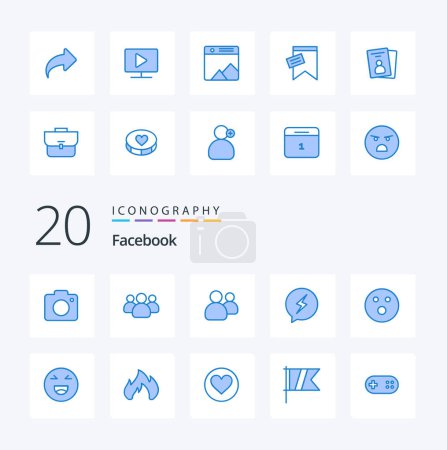 Illustration for 20 Facebook Blue Color icon Pack like emoji game chat sport golfball - Royalty Free Image