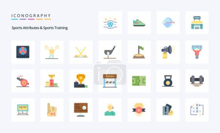 Téléchargez les illustrations : 25 Sports Atributes And Sports Training Pack d'icônes plates - en licence libre de droit
