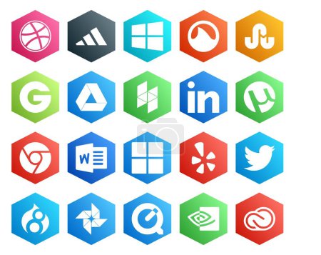 Illustration for 20 Social Media Icon Pack Including photo. tweet. linkedin. twitter. microsoft - Royalty Free Image