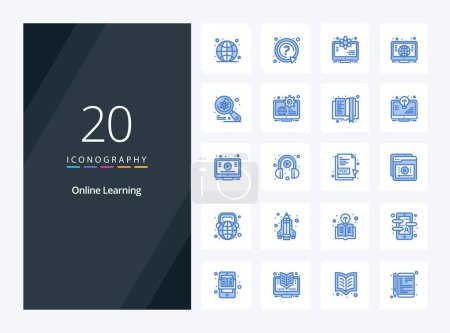 Téléchargez les illustrations : 20 Apprentissage en ligne Icône de couleur bleue pour présentation - en licence libre de droit