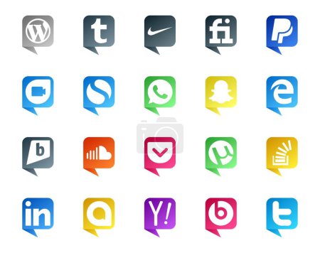 Illustration for 20 Social Media Speech Bubble Style Logo like stockoverflow. pocket. whatsapp. music. soundcloud - Royalty Free Image