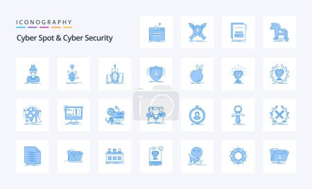 Téléchargez les illustrations : Pack d'icônes 25 Cyber Spot et Cyber Security Blue - en licence libre de droit