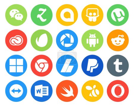 Ilustración de 20 Paquete de iconos de redes sociales incluyendo paypal. adsense. adobe. Cromo. reddit - Imagen libre de derechos