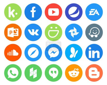 Illustration for 20 Social Media Icon Pack Including browser. music. powerpoint. sound. waze - Royalty Free Image