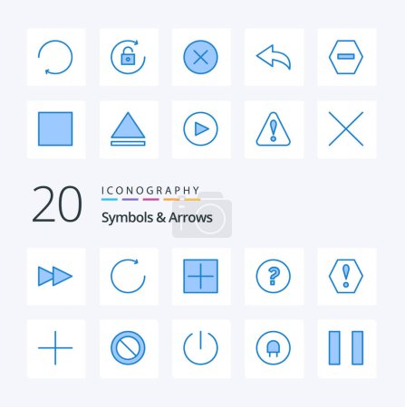 Illustration for 20 Symbols  Arrows Blue Color icon Pack like plus add plus warning error - Royalty Free Image