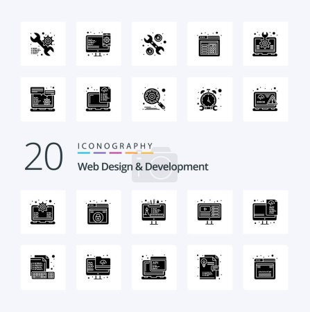 Illustration for 20 Web Design And Development Solid Glyph icon Pack like optimization live design you tuber design - Royalty Free Image