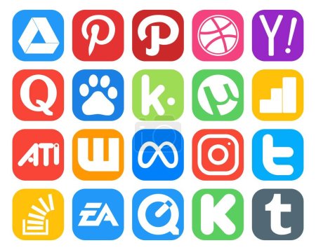 Ilustración de 20 Paquete de iconos de redes sociales Incluyendo twitter. facebook. baidu. meta. ati. - Imagen libre de derechos