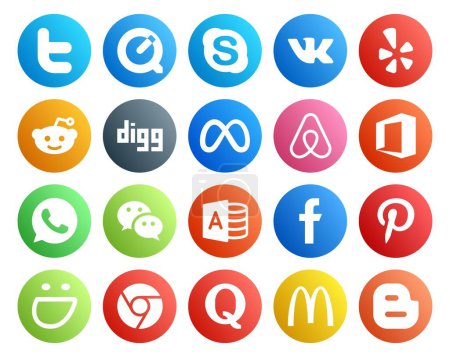 Ilustración de 20 Paquete de iconos de redes sociales Incluyendo facebook. mensajero. Excava. wechat. oficina - Imagen libre de derechos