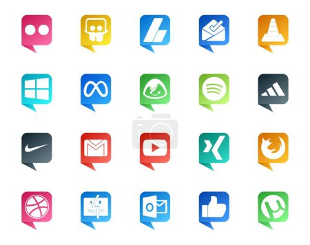 Téléchargez les illustrations : 20 Social Media Discours Bubble Style Logo comme le courrier. gmail. fenêtres. nike. spotify - en licence libre de droit