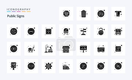 Illustration for 25 Public Signs Solid Glyph icon pack - Royalty Free Image