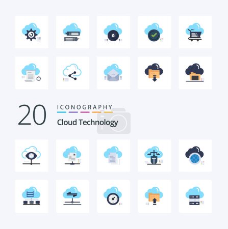 Illustration for 20 Cloud Technology Flat Color icon Pack like connected mouse cloud document copy - Royalty Free Image
