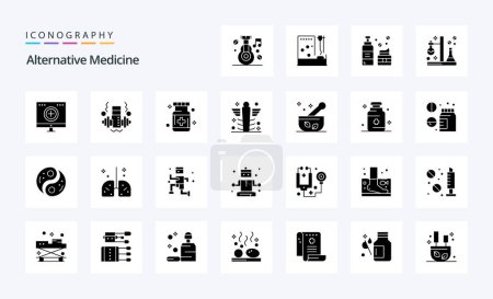 Ilustración de Paquete de iconos de glifos sólidos de medicina alternativa - Imagen libre de derechos