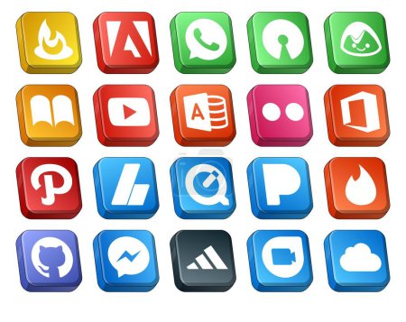 Illustration for 20 Social Media Icon Pack Including github. pandora. microsoft access. quicktime. adsense - Royalty Free Image