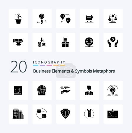 Téléchargez les illustrations : 20 éléments et symboles d'affaires Métaphores Icône de glyphe solide Pack comme avatar étudiant utilisateur de la main recevoir - en licence libre de droit