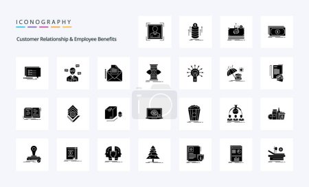 Ilustración de 25 Relación con el cliente y beneficios para los empleados Paquete de iconos de glifo sólido - Imagen libre de derechos