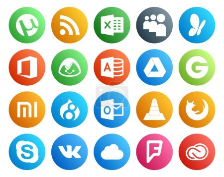 Illustration for 20 Social Media Icon Pack Including browser. player. google drive. media. outlook - Royalty Free Image