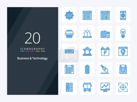 Téléchargez les illustrations : 20 Technologie d'entreprise icône de couleur bleue pour la présentation - en licence libre de droit