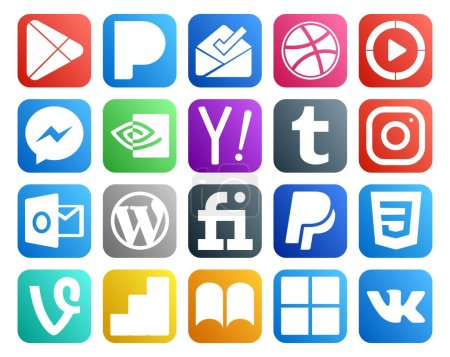 Illustration for 20 Social Media Icon Pack Including paypal. cms. nvidia. wordpress. instagram - Royalty Free Image