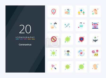 Ilustración de 20 Coronavirus Flat Color icono para la presentación - Imagen libre de derechos