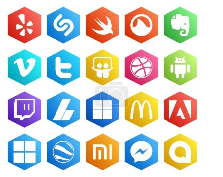 Ilustración de 20 Paquete de iconos de redes sociales Incluyendo adobe. Delicioso. tweet. anuncios. contracción - Imagen libre de derechos
