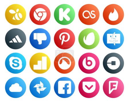 Ilustración de 20 Paquete de iconos de redes sociales, incluido el controlador. uber. Enviato. es mejor que la píldora. análisis de Google - Imagen libre de derechos
