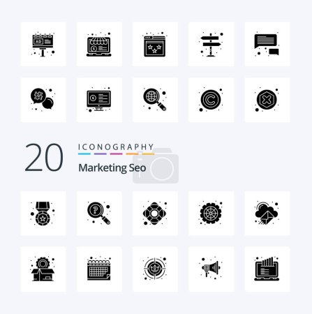 Illustration for 20 Marketing Seo Solid Glyph icon Pack like cloud computing gear support settings cog wheel - Royalty Free Image