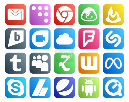Téléchargez les illustrations : 20 Pack d'icônes de médias sociaux, y compris facebook. wattpad. google duo. zootool. tumblr - en licence libre de droit