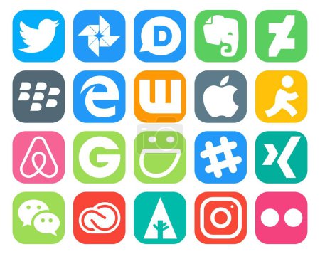Ilustración de 20 Paquete de iconos de redes sociales incluyendo wechat. charla. wattpad. afloja. groupon - Imagen libre de derechos