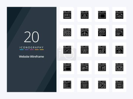 Illustration for 20 Website Wireframe Solid Glyph icon for presentation - Royalty Free Image