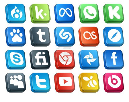 Ilustración de 20 Paquete de iconos de redes sociales Incluyendo facebook. Cromo. shazam. fiverr. skype - Imagen libre de derechos