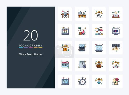 Téléchargez les illustrations : 20 Work From Home line Icône remplie pour la présentation - en licence libre de droit