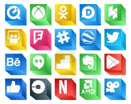 Illustration for 20 Social Media Icon Pack Including apps. evernote. chat. google analytics. behance - Royalty Free Image