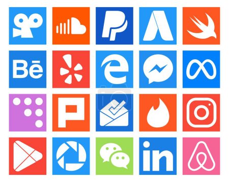 Illustration for 20 Social Media Icon Pack Including instagram. inbox. yelp. plurk. facebook - Royalty Free Image