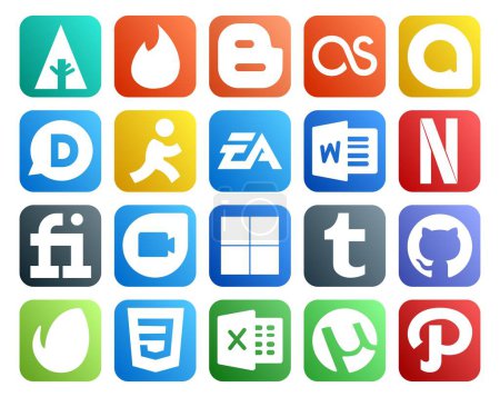 Illustration for 20 Social Media Icon Pack Including envato. tumblr. ea. delicious. fiverr - Royalty Free Image