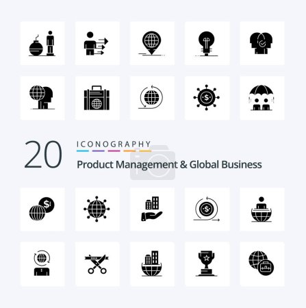 Illustration for 20 Product Managment And Global Business Solid Glyph icon Pack like global process on architecture modern business - Royalty Free Image