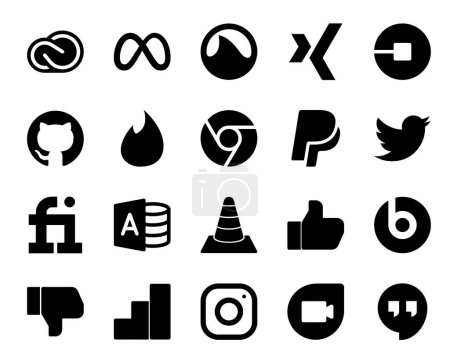 Ilustración de 20 Paquete de iconos de redes sociales que incluye acceso microsoft. tweet. coche. twitter. cromo - Imagen libre de derechos