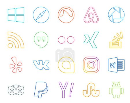 Ilustración de 20 Paquete de iconos de redes sociales Incluyendo instagram. vk. flickr. ¡Grita! Existencias - Imagen libre de derechos