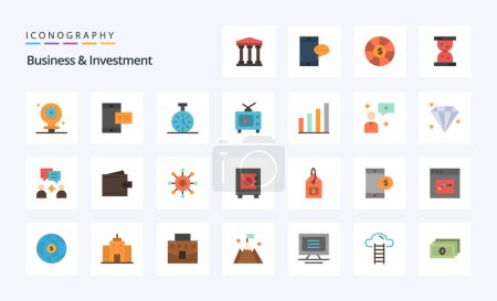 Ilustración de 25 Paquete de iconos de color plano de negocios e inversión - Imagen libre de derechos