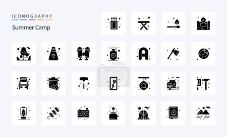 Ilustración de Paquete de icono de glifo sólido de 25 campamentos de verano - Imagen libre de derechos