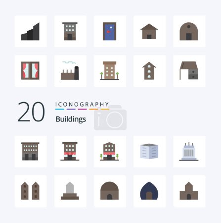 Illustration for 20 Buildings Flat Color icon Pack like buildings apartments housing society real landmarks - Royalty Free Image